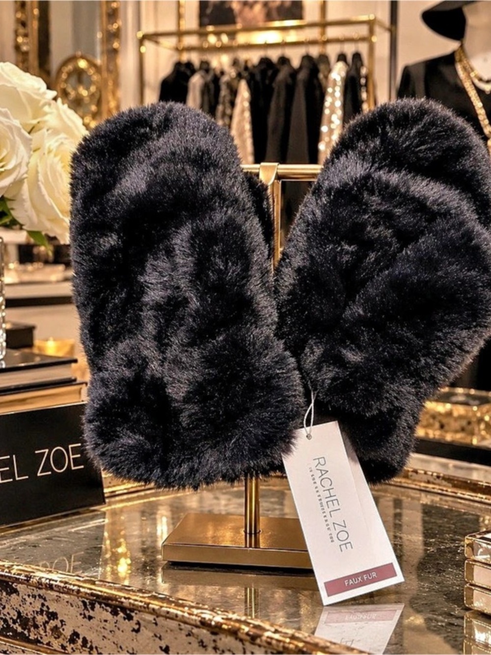 Rachel Zoe Faux Fur Mittens in Black